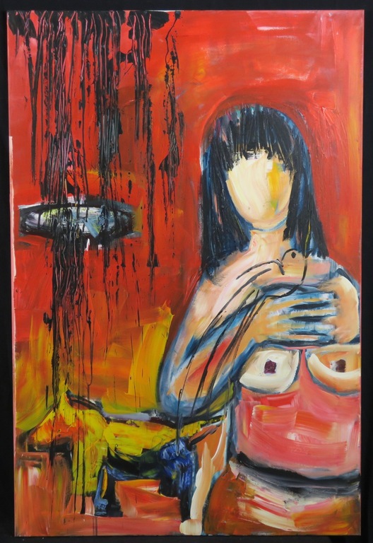 Franca Muller Jabusch: Olieverf op doek, Vrouw en vogel verkocht voor € 65!