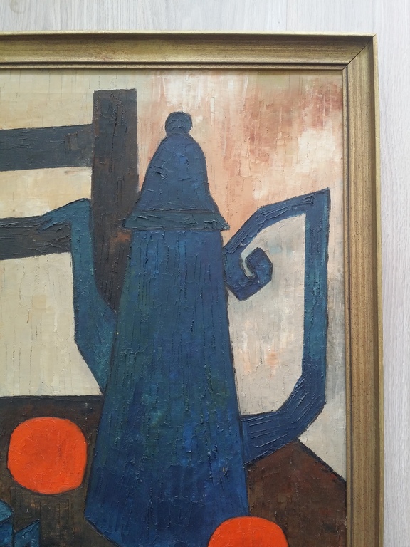Mia Deprez - Mia Deprez. Olieverf op doek. Stilleven met koffiekan en sinaasappels. kopen? Bied vanaf 375!