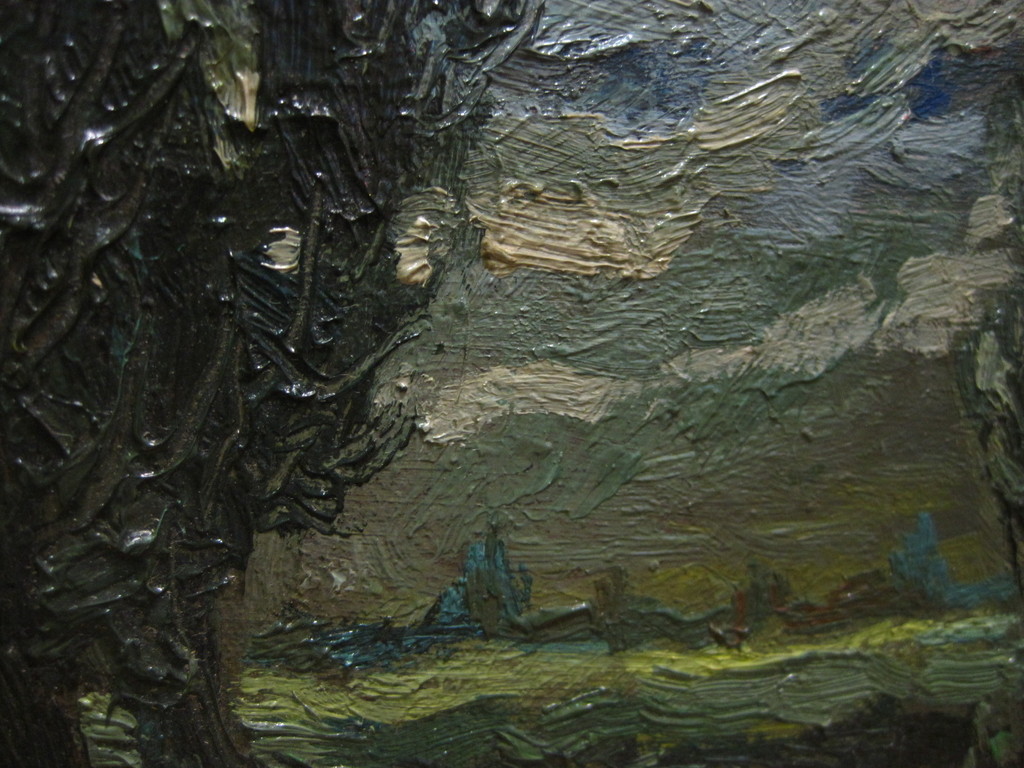 Prachtig ca 1920 impressionistisch olieverf "dorp tussen bomen" ges. H. Kru...r kopen? Bied vanaf 1!
