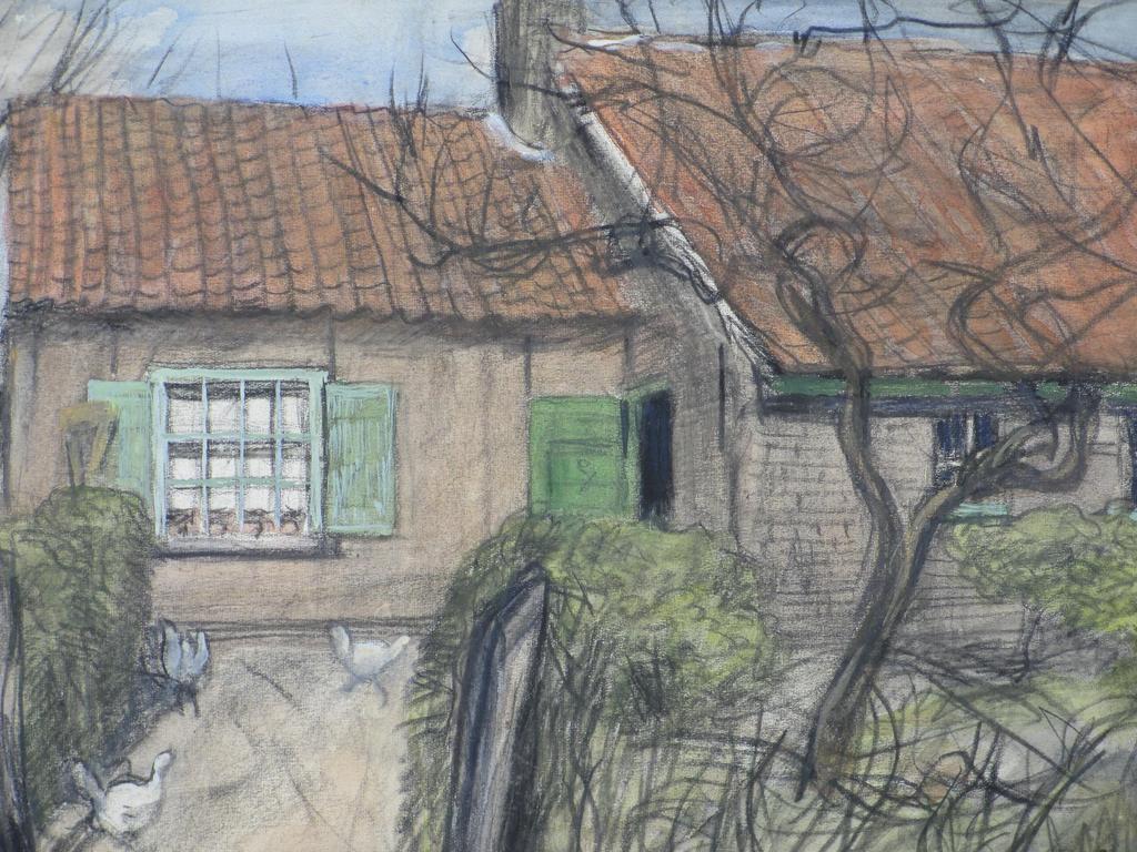 Jan Cossaar, Boerderij met kippen, Gemengde techniek kopen? Bied vanaf 60!