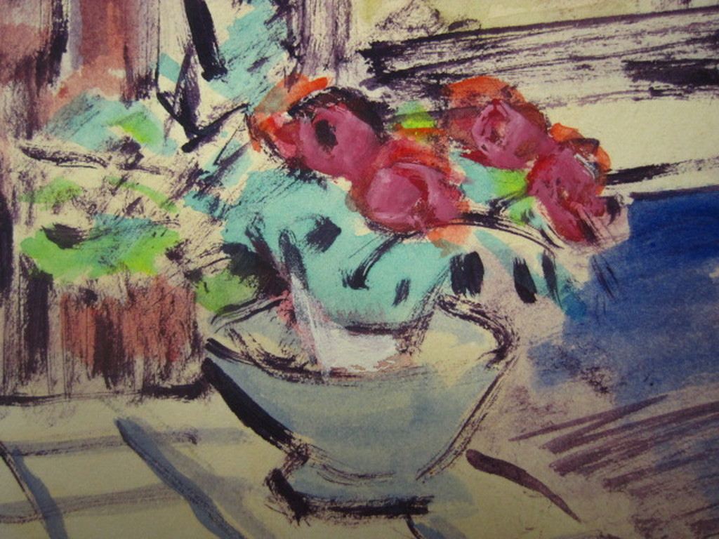 Kroatie Marko Trebotic vroeg expressionistische aquarel "interieur met bloemen"  kopen? Bied vanaf 1!