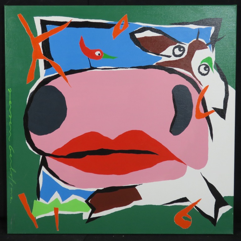 Jeroen Gerlofsma: Acryl op doek, Koe 1 verkocht voor € 112!