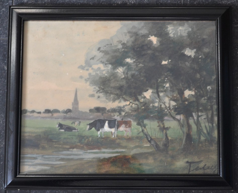 Adriaan Terhell: aquarel, koeien in de wei kopen? Bied vanaf 1!