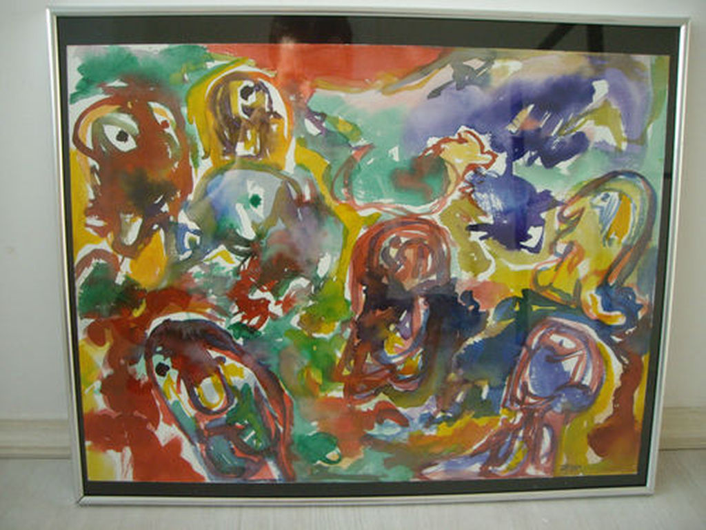 Finn Pedersen origineel aquarel schilderij neo CoBrA verkocht voor € 240!