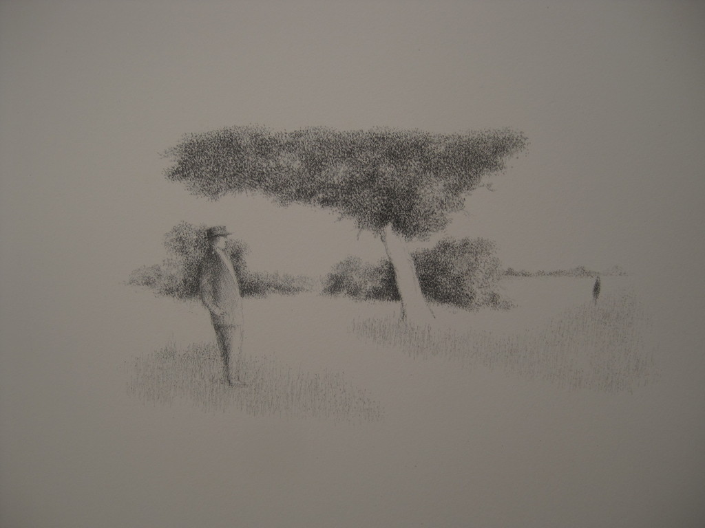 Metten Koornstra - lithografie "man in landschap" ongesigneerd omstreeks 1970 verkocht voor € 55!