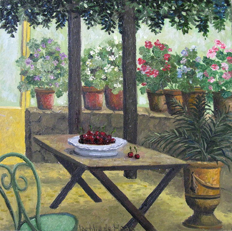 Laetitia de Haas - BINNENPLAATS - olieverf op paneel verkocht voor € 110!