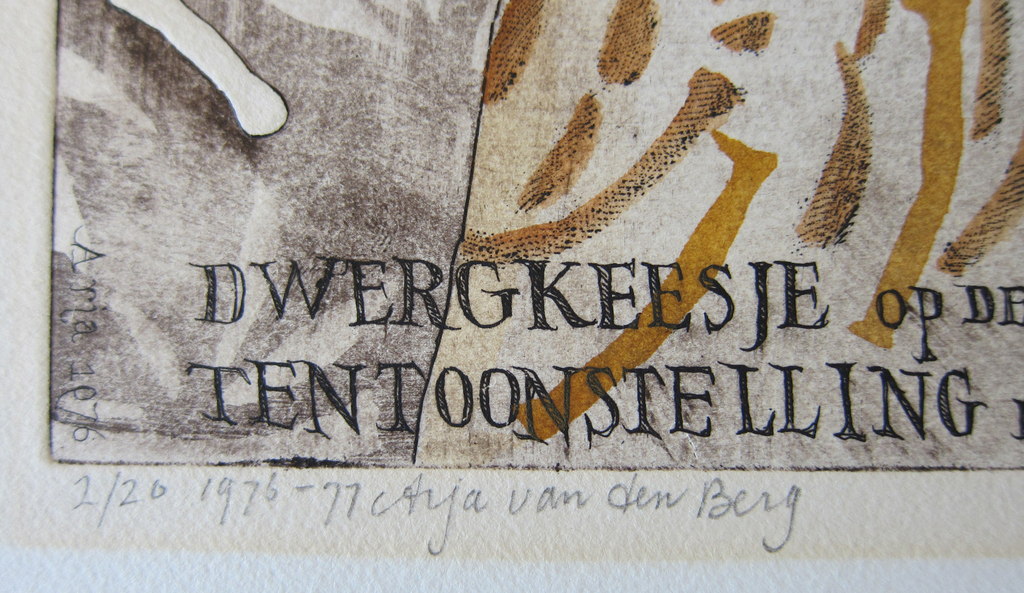Arja van den Berg , ets, handingekleurd # DWERGKKEESJE # 1976, ges./genummerd kopen? Bied vanaf 75!