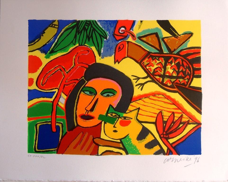 Corneille: vrouw,vogels en kat  (II) verkocht voor € 190!