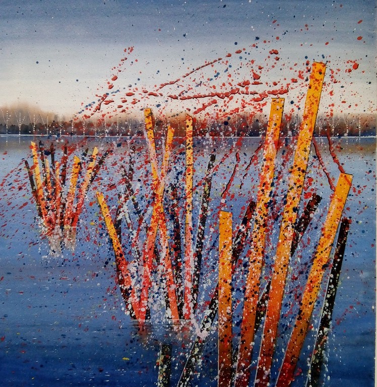 Willem de Vries - polderlandschap in olieverf op papier. verkocht voor € 150!
