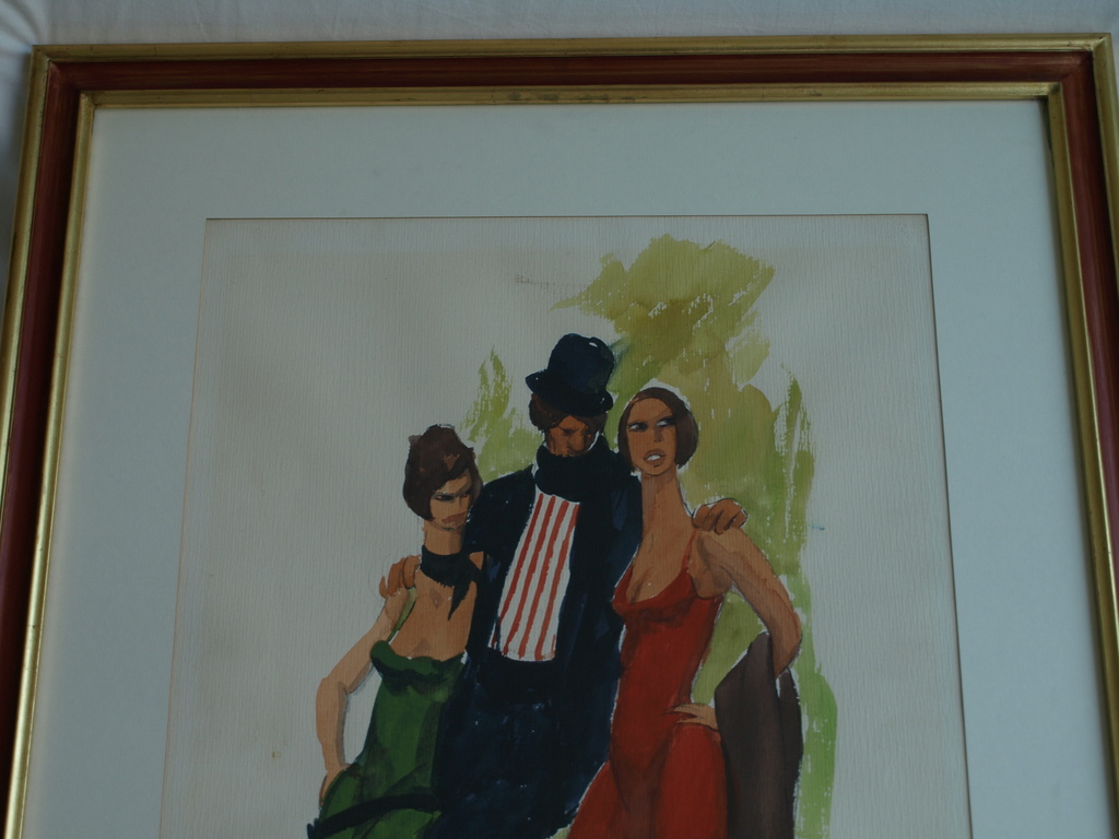 Argentijnse kunstenaar : Gouache , Tango 2 - gesigneerd & ingelijst -74 x 56 cm kopen? Bied vanaf 1!