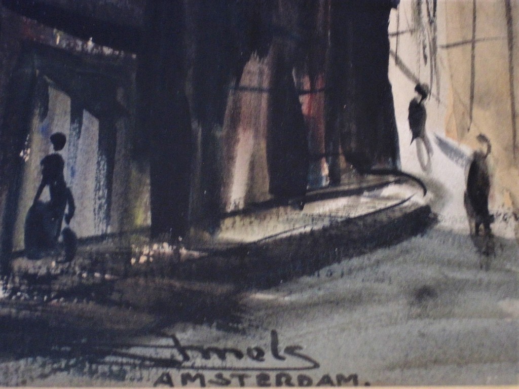 Een prachtig "invallende avond boven Amsterdam" Aquarel Jacques Mels 1899-1974  kopen? Bied vanaf 1!