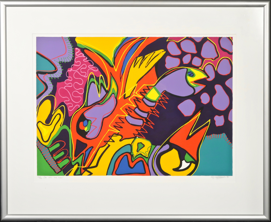 Marianne Naerebout - Marianne Naerebout: Zeefdruk, Go with the flow - Ingelijst verkocht voor € 35!