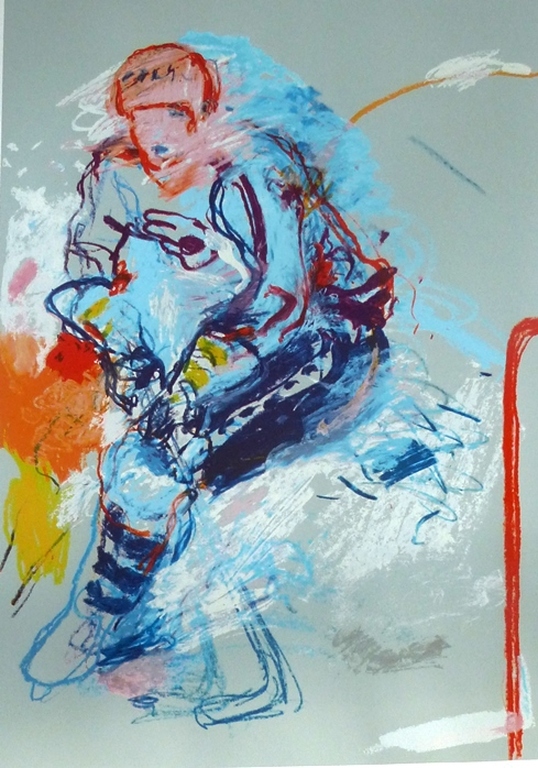 Jan van Diemen, zeefdruk: Ijshockeyspeler 2 , 1981, handgesigneerd , Aanbieding! verkocht voor € 69!