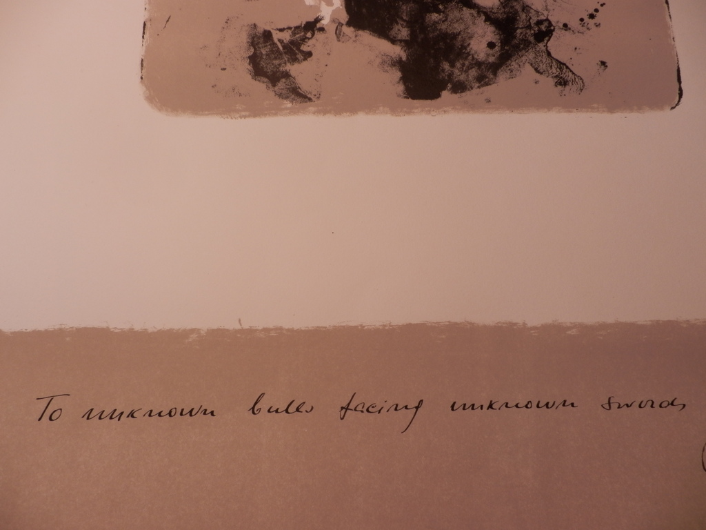 ROMAS VIESULAS  Litho  TWO UNKNOWN BULLS FACING UNKNOWN SWORDS kopen? Bied vanaf 50!