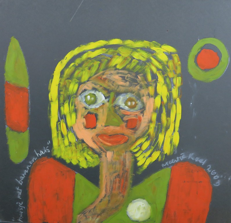 Meertje Kaal: Olieverf en Acryl op karton, Meisje met bananenhals kopen? Bied vanaf 1!