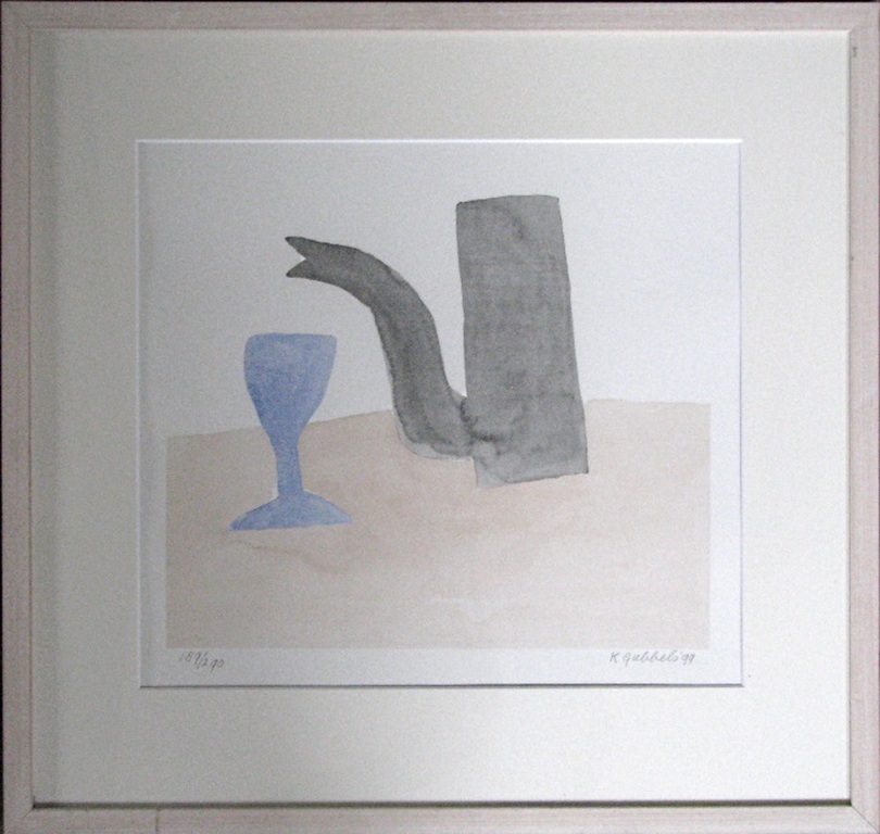 Klaas Gubbels, zeefdruk, Kan met glas verkocht voor € 141!