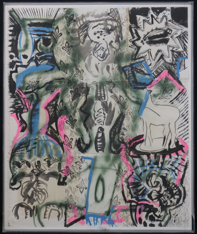 Rob Walters: Inkt en gouache op papier in perspex omlijsting, Z.T. (Zeer Groot) verkocht voor € 300!