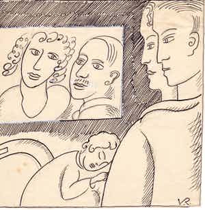 Otto van Rees - Otto van Rees, pentekening, formaat 16.2 x 16.2 cm. gesigneerd rechts onder: V verkocht voor € 50!
