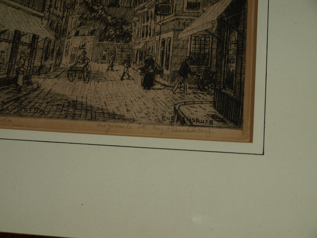 Eugène Rensburg (1872–1956) – Ets – Breda – Gesigneerd en ingelijst – ca 1930 kopen? Bied vanaf 35!