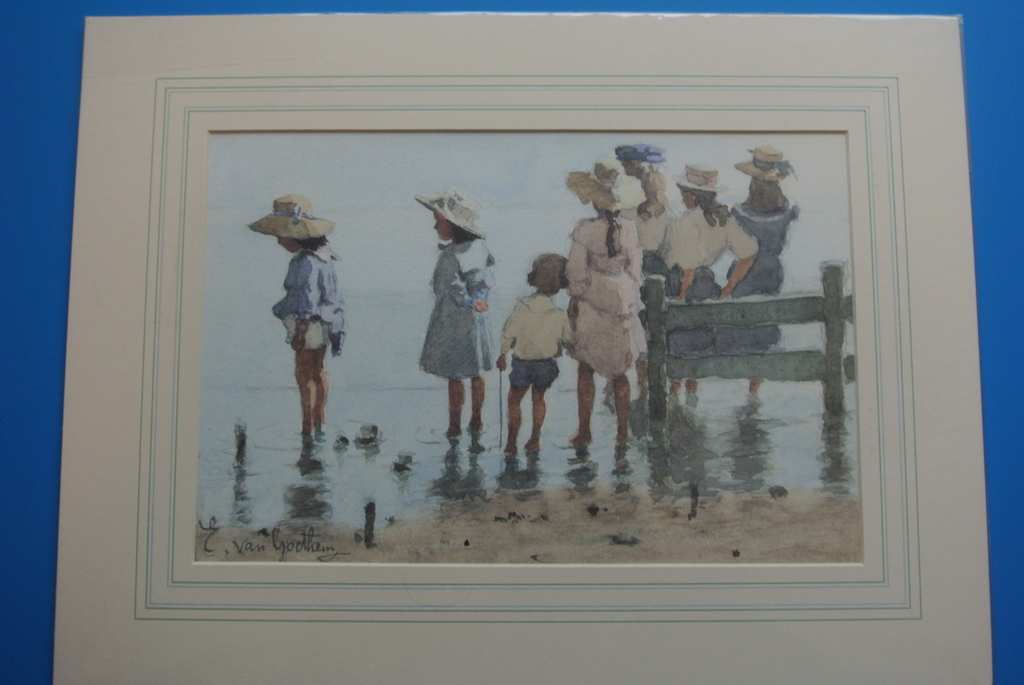Edward v. Goethem. 5!! Strandtaferelen in klassiek passe-partout. Lithografie kopen? Bied vanaf 75!