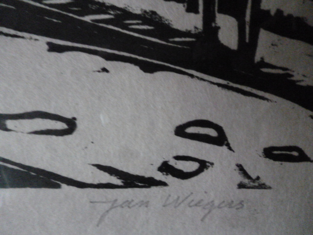 Jan Wiegers - Houtsnede - Berglandschap met huizen en een meer kopen? Bied vanaf 120!