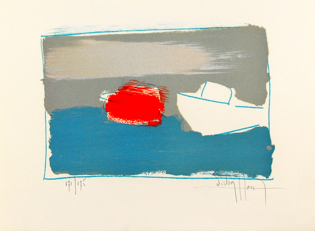 VICTOR HASCH, lithografie, ‘Bateau rouge‘, handgesigneerd verkocht voor € 90!