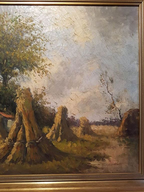 CH.Petit (Ps: A.CH.W.Terhell,1863-1949) Olieverf, Boerderij met korenschoven. kopen? Bied vanaf 30!