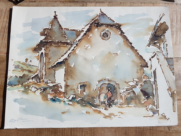 Piet Spijker, aquarel, Ferme a St Martin de Valois kopen? Bied vanaf 1!