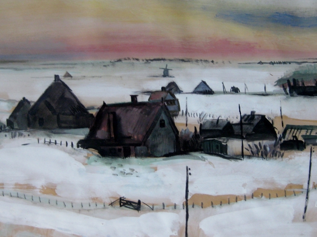 Court Veldkamp  - gemengde techniek op papier - Huizen in Landschap kopen? Bied vanaf 45!