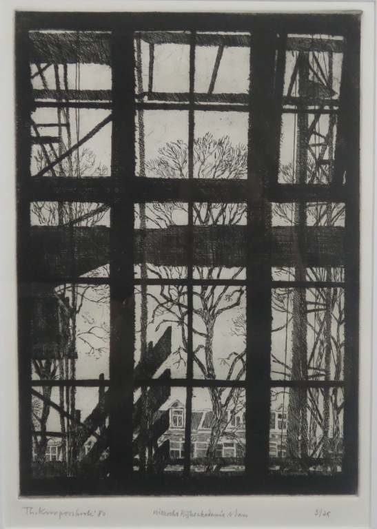 Theo Kurpershoek: Ets, Uitzicht Rijksakademie A'dam - Ingelijst kopen? Bied vanaf 40!