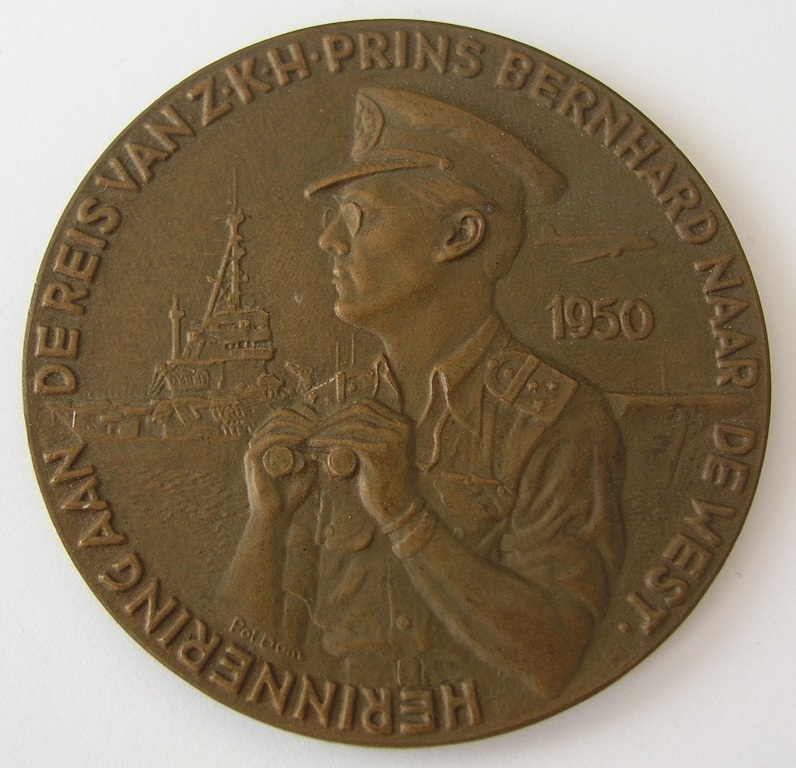 Pol Dom: Bronzen penning 1950, Reis van Prins Bernhard naar de West kopen? Bied vanaf 50!