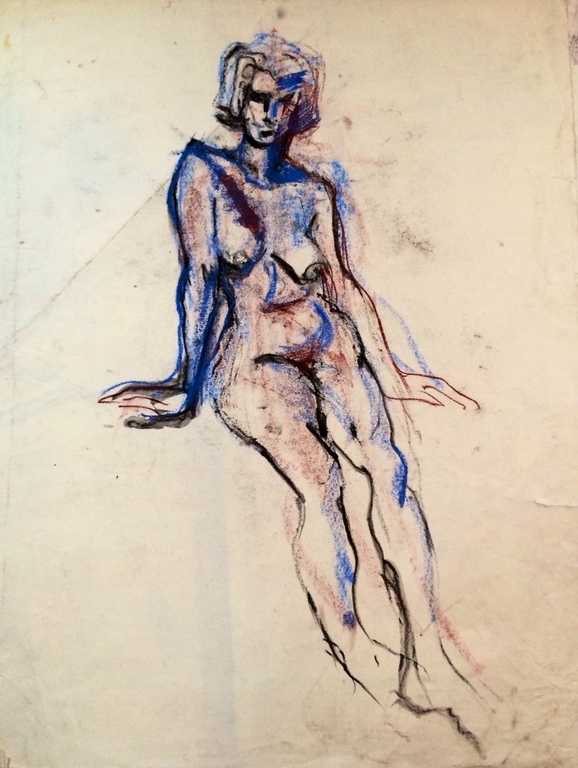Peter Klashorst: krijttekening, Standing Nude with Blue, ZELDZAAM VROEG WERK  kopen? Bied vanaf 99!