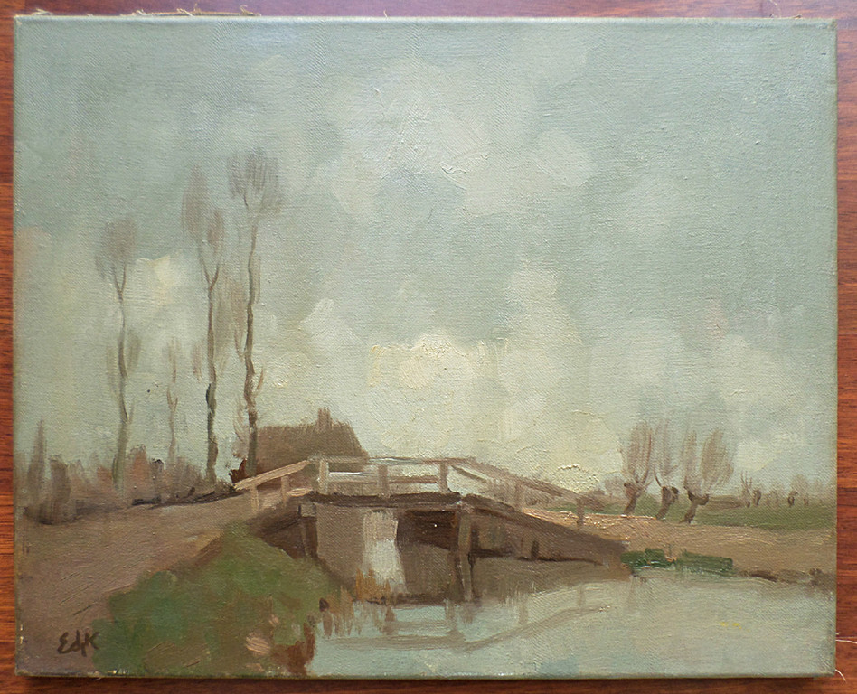 Edzard Koning - Bruggetje in polderlandschap, olieverf op doek kopen? Bied vanaf 240!