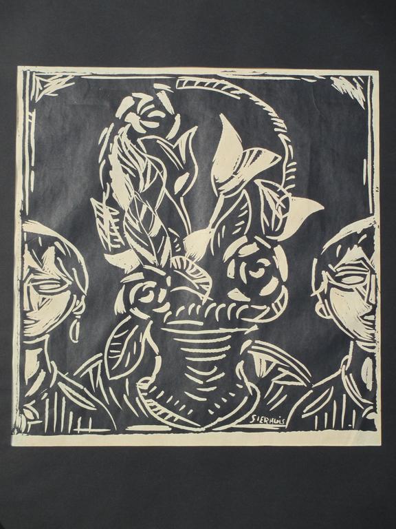 Jan Sierhuis: Houtsnede, Personen bij bloemstuk kopen? Bied vanaf 50!