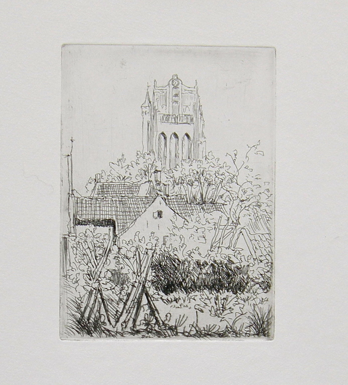 Dick van Luijn, 2 etsen: molen en toren Wijk bij Duurstede kopen? Bied vanaf 20!