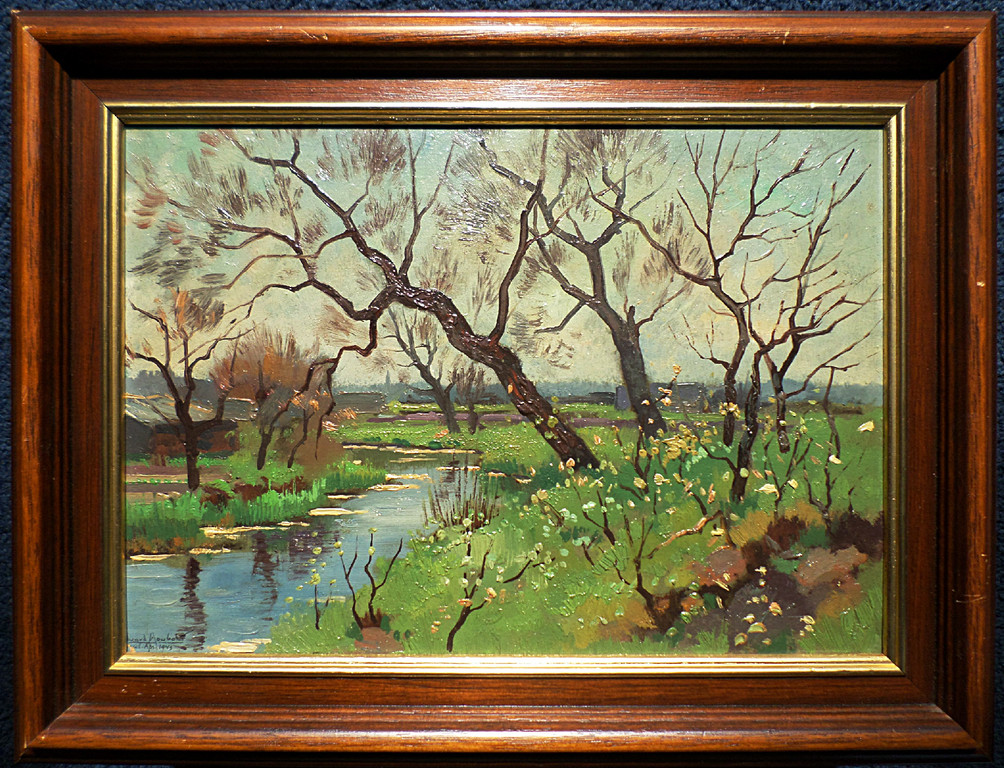 Eduard Houbolt - Landschap met riviertje, olieverf op board (ingelijst) kopen? Bied vanaf 195!