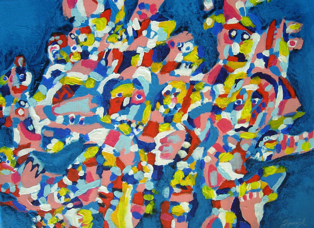 Peter Nieuwendijk, acryl op doek, MASKERADE 4, 1972 verkocht voor € 60!