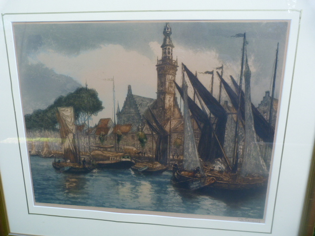 Geo Francois ( 1880 - 1968 ) - Haven te Veere - kleurets. kopen? Bied vanaf 60!