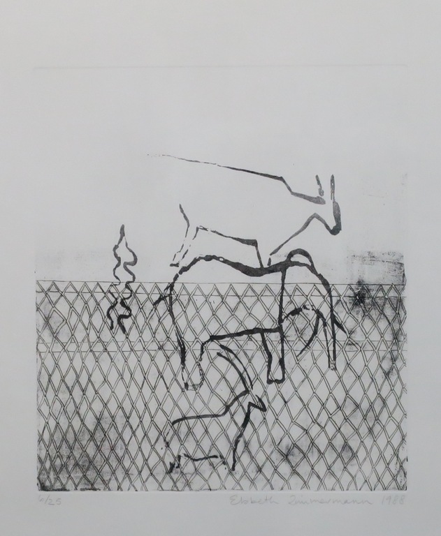 Elsbeth Zimmerman: Ets en aquatint, Fear of elephants - Ingelijst kopen? Bied vanaf 1!