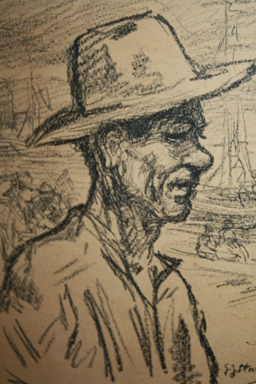  G J STALLER - VISSER in een HAVEN  - ORG TEKENING verkocht voor € 86!