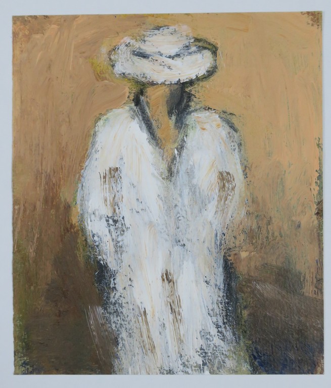 Jose van Gool: Acryl op papier, Z.T. dame in het wit kopen? Bied vanaf 20!