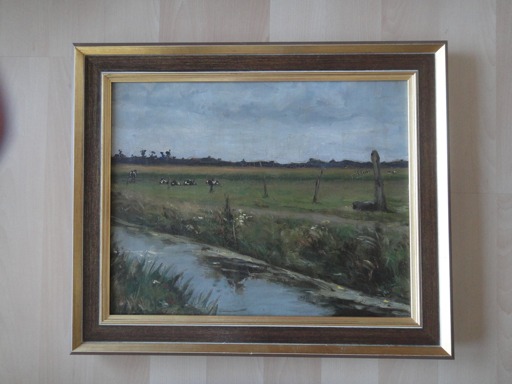Hollandse school, olieverf op doek, polderlandschap met grazende koeien kopen? Bied vanaf 65!
