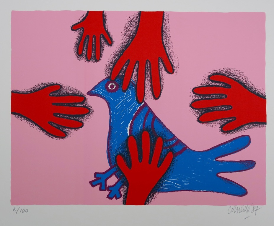 Corneille: Zeefdruk, L'oiseau protege verkocht voor € 82!