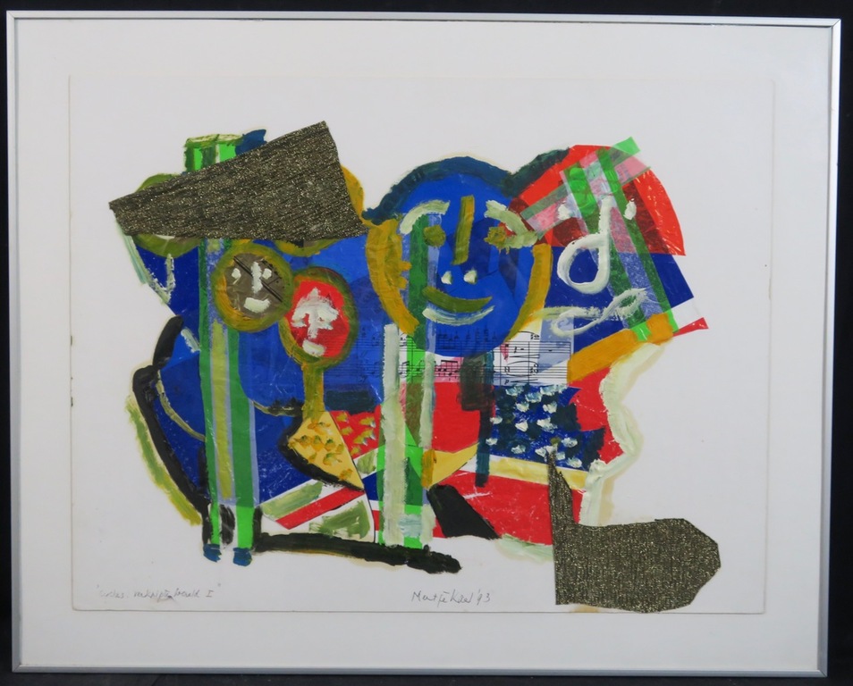 Meertje Kaal: Acryl en collage, Cyclus: verknipte wereld I - Ingelijst verkocht voor € 45!