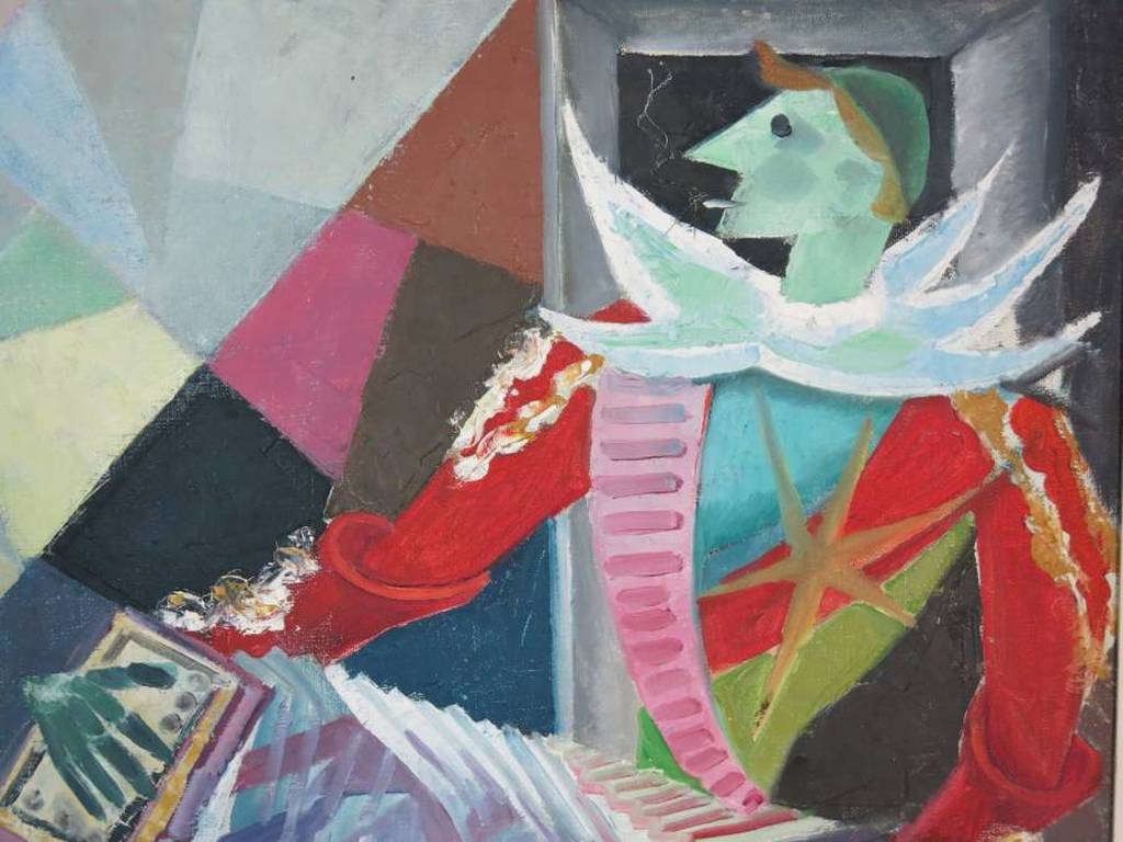 Jaap Bouhuys: Olie op doek, Pierrot (klein) - Ingelijst kopen? Bied vanaf 400!