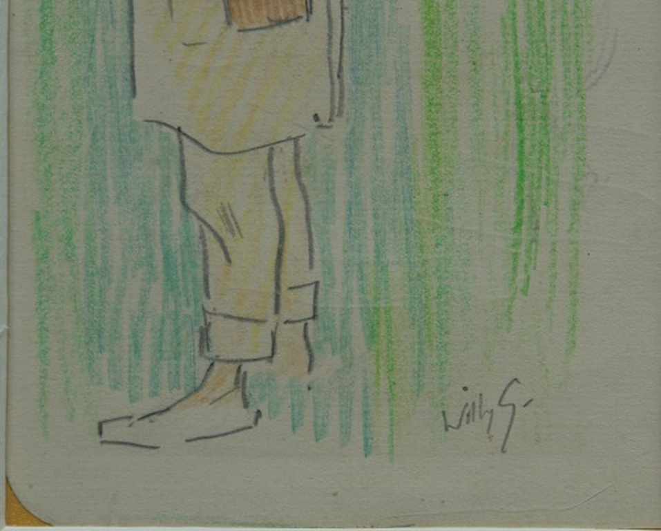 Willy Sluiter, kleurpotloodtekening. Wandelaar kopen? Bied vanaf 150!