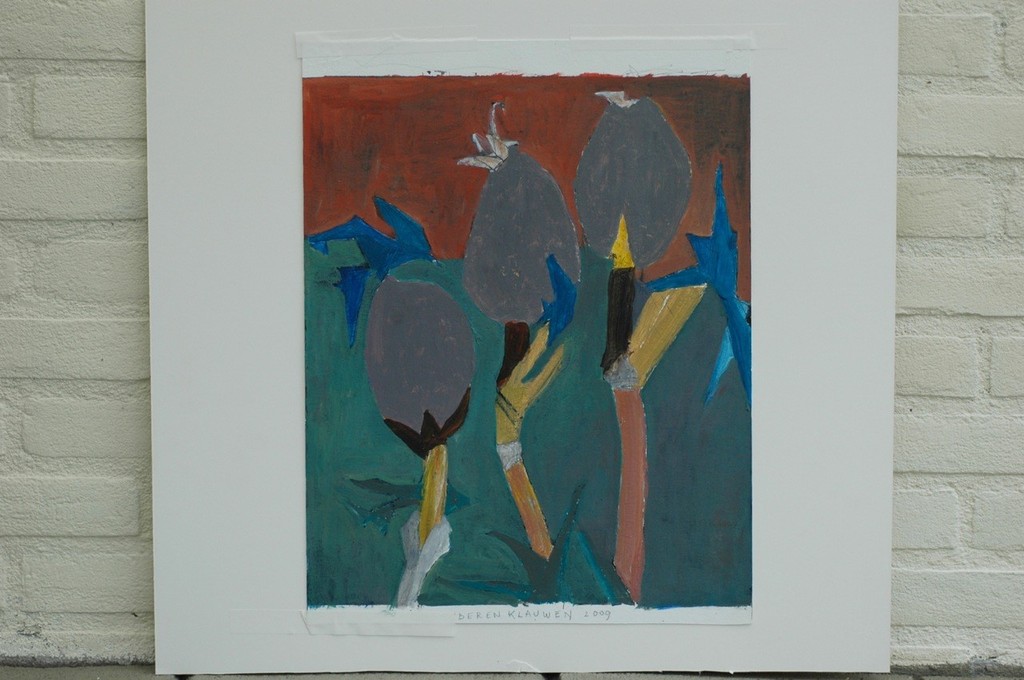 Hans Ebeling Koning, gouache, Berenklauwen in knop kopen? Bied vanaf 70!