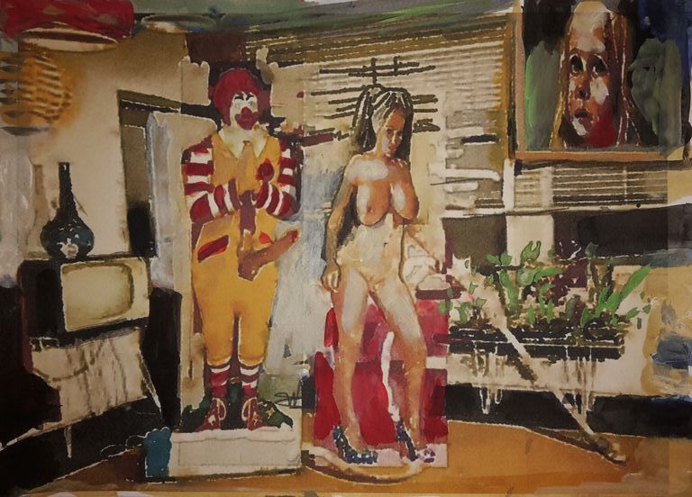 Peter Klashorst - gemengde techniek op aquarel papier - Modern interior kopen? Bied vanaf 75!
