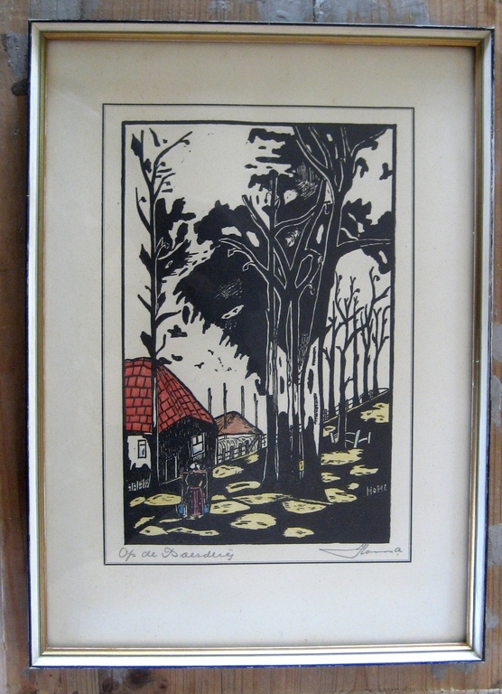onbekende kunstenaar , ingekleurde houtsnede , gesigneerd en in lijstje kopen? Bied vanaf 1!
