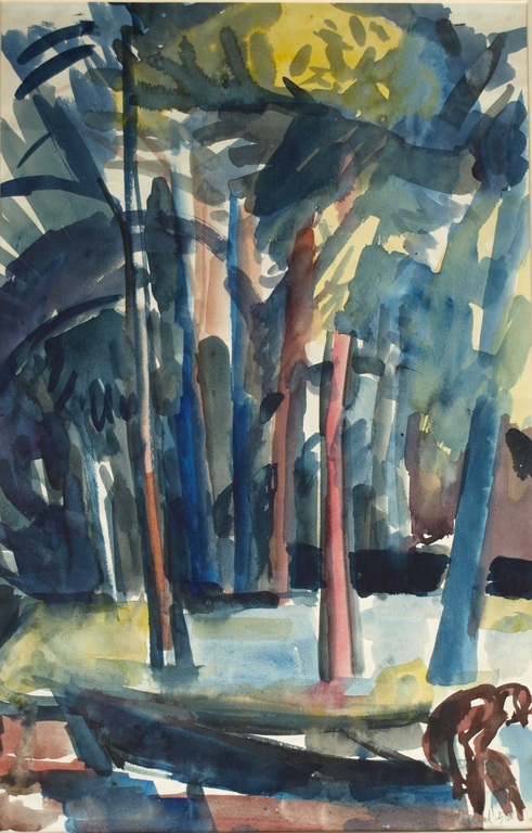 Niels Hamel : Aquarel – Man in Bos – gesigneerd - 1958 verkocht voor € 50!